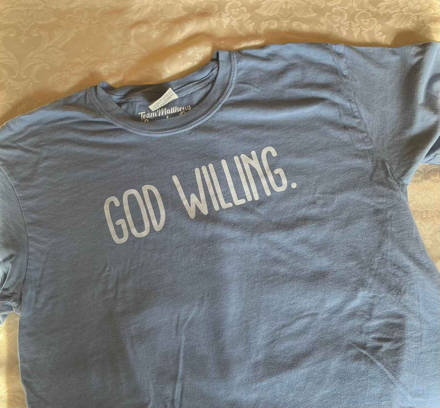 God Willing Washed Denim Adult Heavyweight Short Sleeve Tee