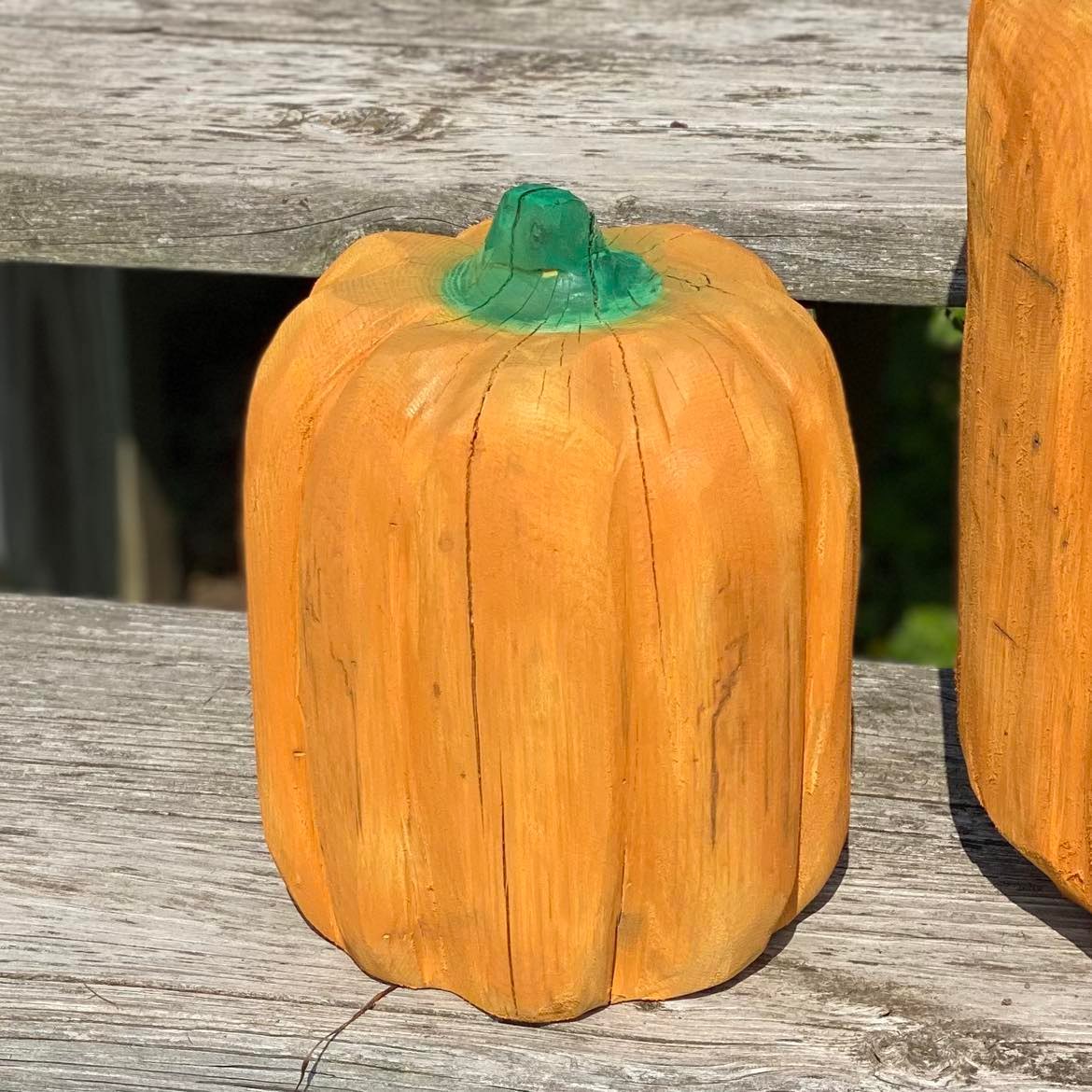 Hand Carved Wood Pumpkins - Small