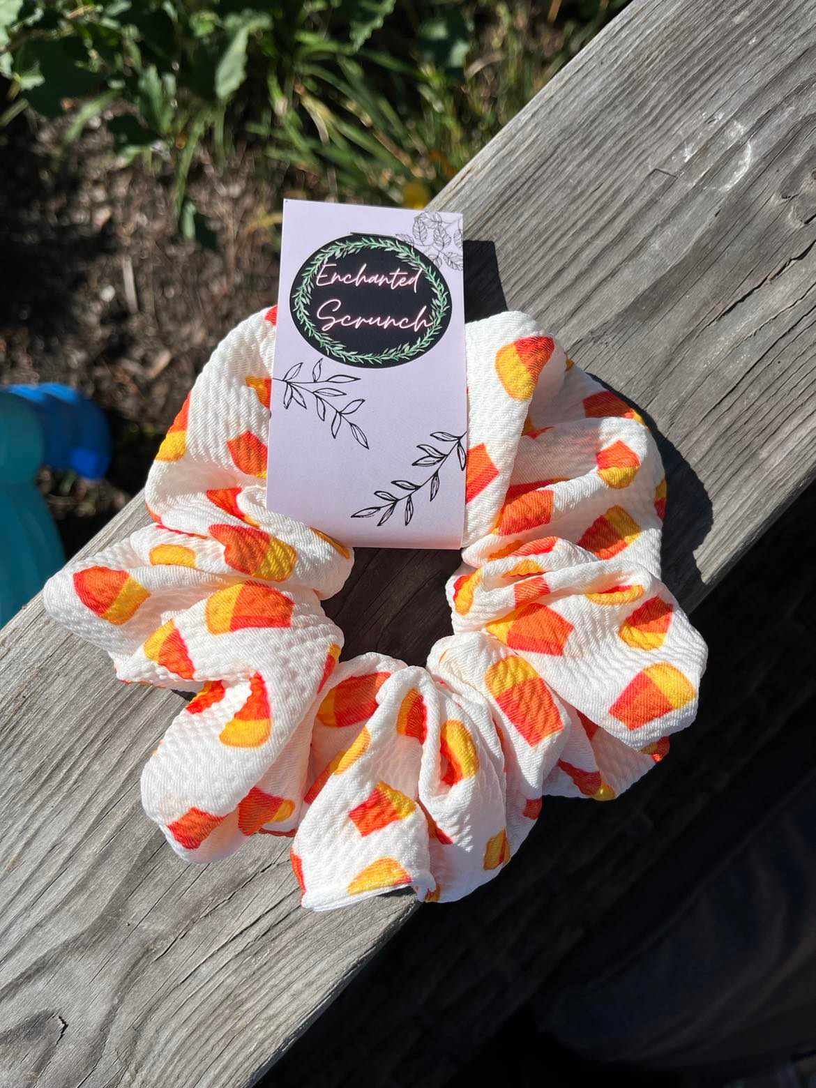 White Candy Corn Halloween Bullet Jumbo Scrunchie