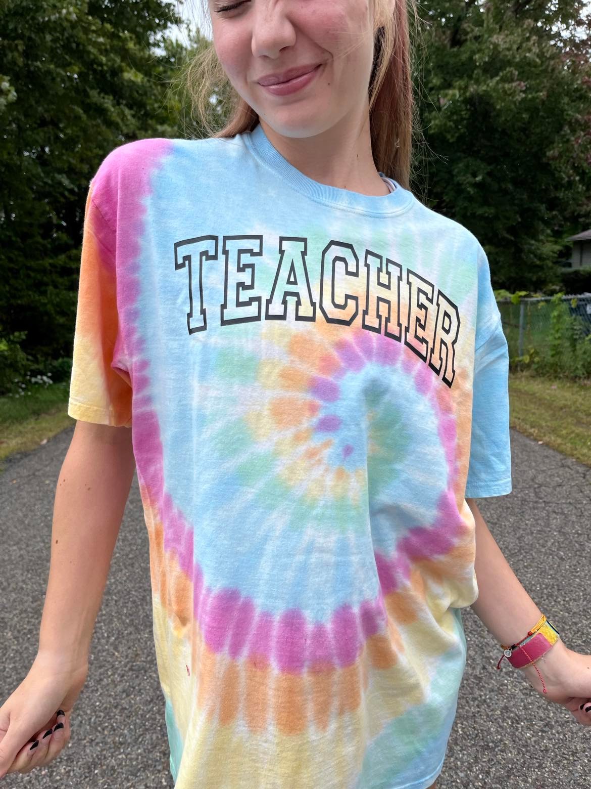 Teacher Pastel Rainbow Unisex Tie-Dye Tee